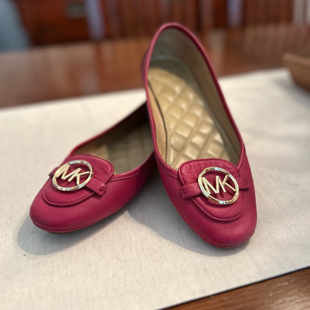 Michael Kors Pink Flats with Gold Logo Medallion